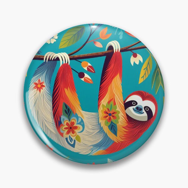 Item preview, Scandinavian Folk Art cute pretty patterned happy Sloth just hanging out by heidiannemorris designed and sold by FOLK ART FUSION by heidiannemorris.