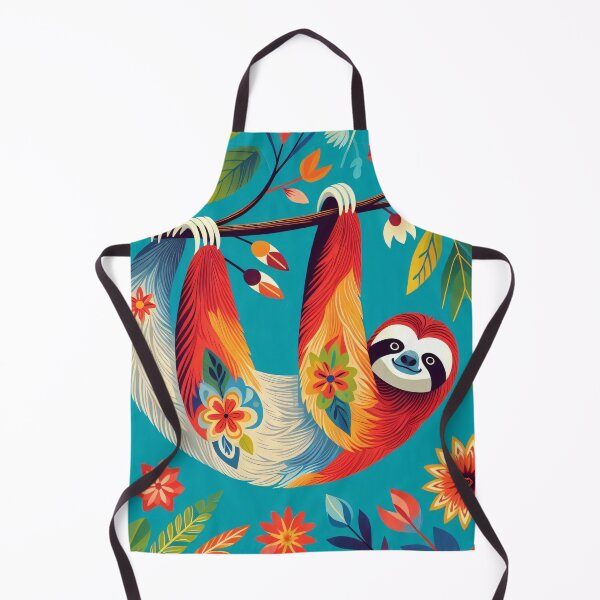 Item preview, Scandinavian Folk Art cute pretty patterned happy Sloth just hanging out by heidiannemorris designed and sold by FOLK ART FUSION by heidiannemorris.