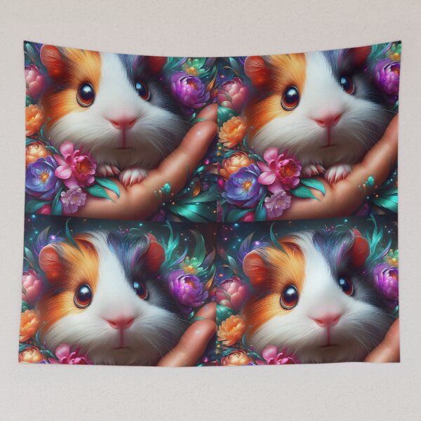 Item preview, cute floral guinea pig portrait designed and sold by EmeraldeaArt.