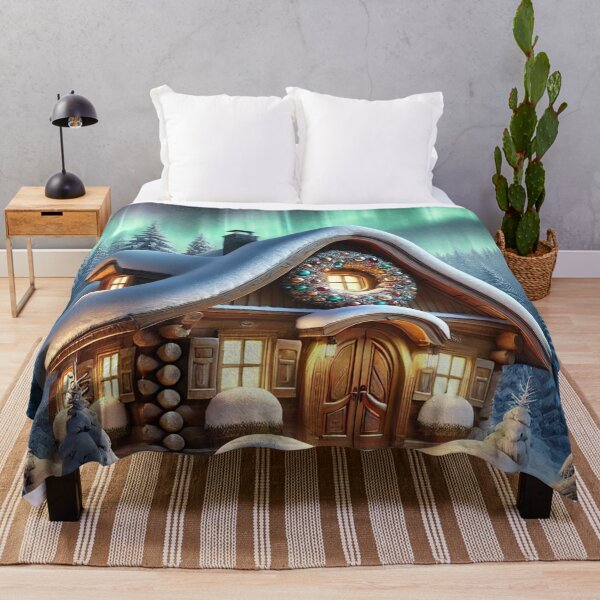 Item preview, Aurora-Lit Snowy Cottage in the Norvegian Woods designed and sold by EndOfRainbowArt.