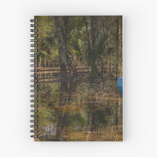 Item preview, Lettuce Lake Park Tampa Florida Blue Canoe Reflection blue kayak rests on a wooden dock surrounded by a lush forest designed and sold by EyezWatchin.