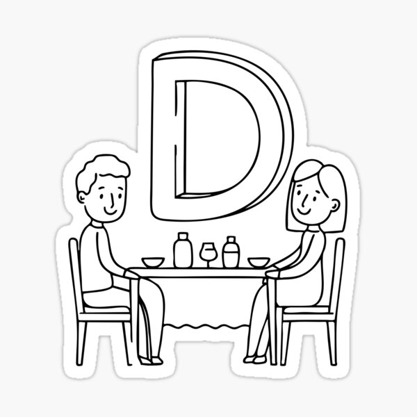 Item preview, A couple at a dining table beside letter D designed and sold by rasagamastore.