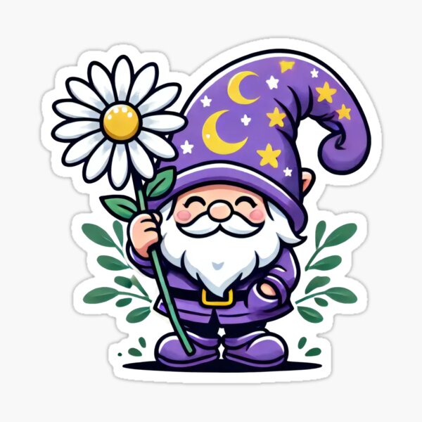 Item preview, Whimsical Gnome with Daisies and Moon Hat designed and sold by lubushop1.