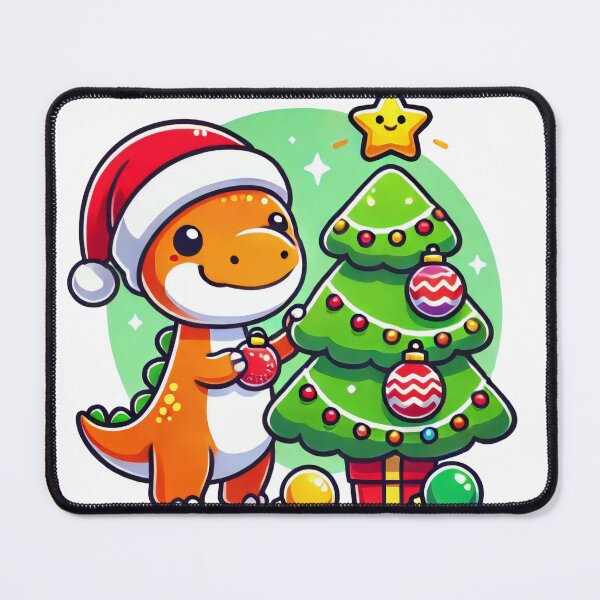 Item preview, Orange Dinosaur Decorating Christmas Tree – Festive Dino Holiday Scene designed and sold by AIARTIST1.