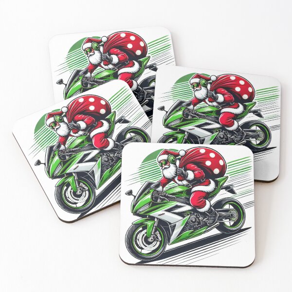 Item preview, Speeding Santa on Green Motorcycle – Modern Biker Christmas Design designed and sold by AIARTIST1.