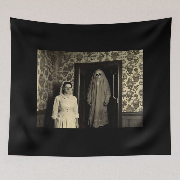 Item preview, Creepy Horror Ghost with a woman old vintage photograph haunted house designed and sold by Vintage Designs +.