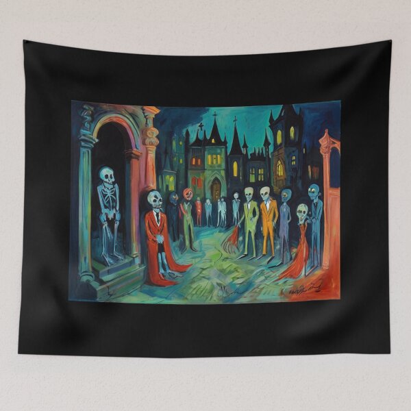 Item preview, Into the Halloween horror crypt at night vintage expressionistic art designed and sold by Vintage Designs +.