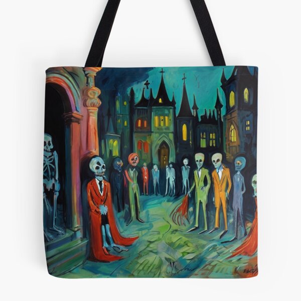 Item preview, Into the Halloween horror crypt at night vintage expressionistic art designed and sold by Vintage Designs +.