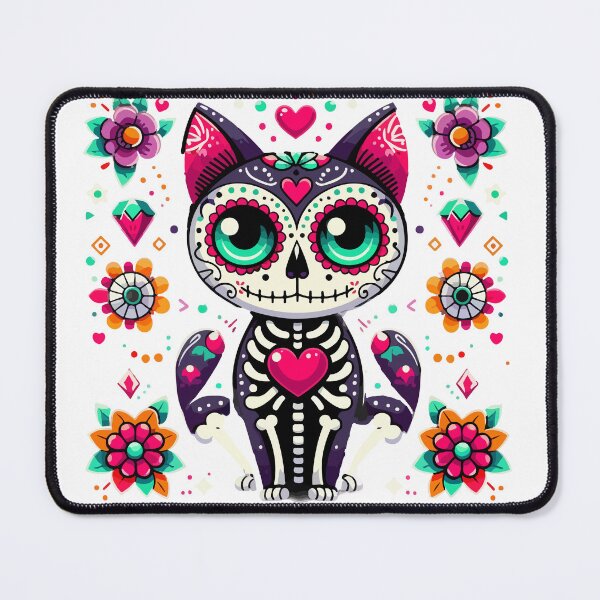 Item preview, Cute Sugar Skull Mexican Cat Flowers Fun Cute Art Lovers designed and sold by Oualid Art.