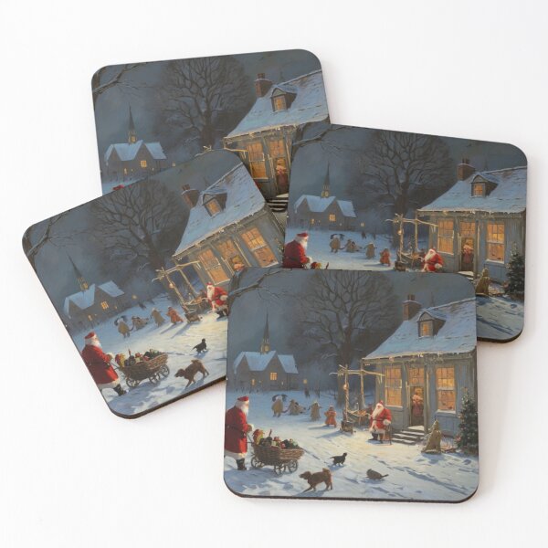 Item preview, A festive Christmas time snowy scene with santas and children designed and sold by Vintage Designs +.