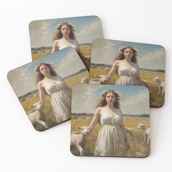 Item preview, Girl in a field with Lambs after William Bougereau designed and sold by Vintage Designs +.