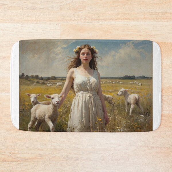 Item preview, Girl in a field with Lambs after William Bougereau designed and sold by Vintage Designs +.