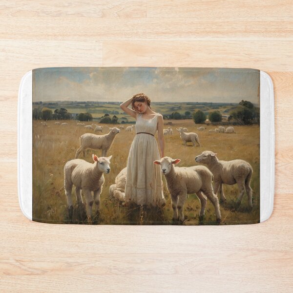 Item preview,  Girl in a field with Lambs after William Bougereau designed and sold by Vintage Designs +.