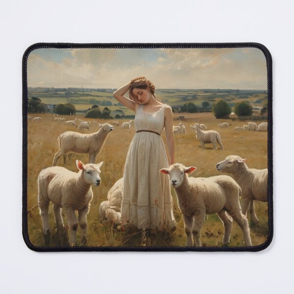 Item preview, Girl in a field with Lambs after William Bougereau designed and sold by Vintage Designs +.