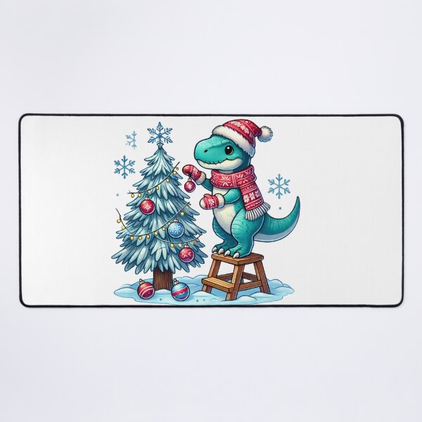 Item preview, Cute Blue Dinosaur Decorating a Snowy Christmas Tree designed and sold by AIARTIST1.