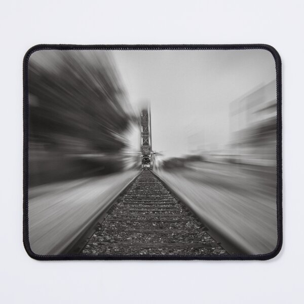 Item preview, Tampa Bay Riverwalk Blur Train Tracks monochrome image captures a railway track that seems to be rushing into the distance designed and sold by EyezWatchin.