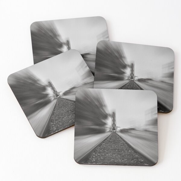 Item preview, Tampa Bay Riverwalk Blur Train Tracks monochrome image captures a railway track that seems to be rushing into the distance designed and sold by EyezWatchin.