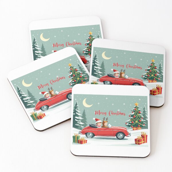 Item preview, Sweet Cartoonish Classic Car Merry Christmas Ride designed and sold by The Art of Kkatarynka.