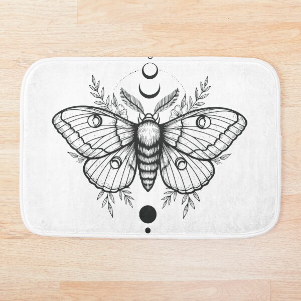 Aperçu de l'œuvre Papillon de nuit avec phases de lune et motifs floraux créée et vendue par MugDesignStore.