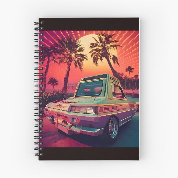 Item preview, Retro Futuristic Car Design with Vibrant Sunset and Palm Trees designed and sold by Printmarthub.