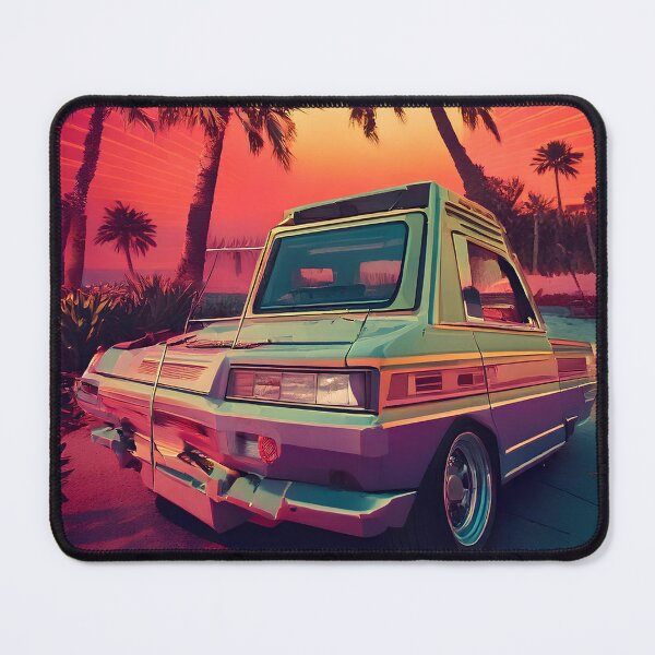 Item preview, Retro Futuristic Car Design with Vibrant Sunset and Palm Trees designed and sold by Printmarthub.
