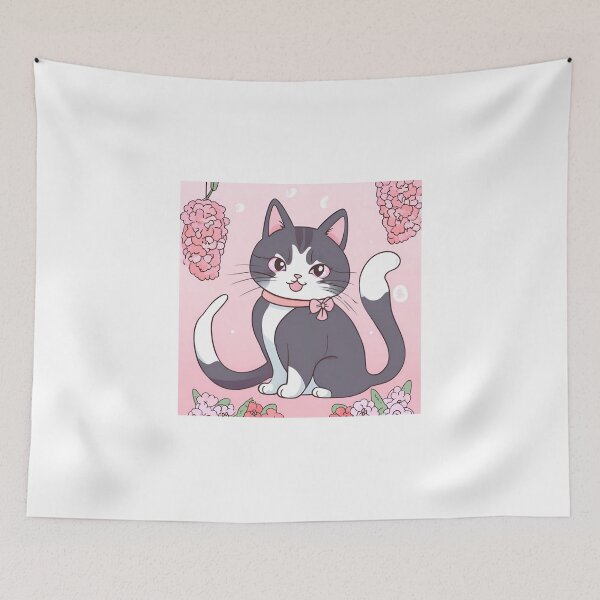 Item preview, Little Japanese Kawaii Cat Sakura Flowers designed and sold by Gina-Rosa.
