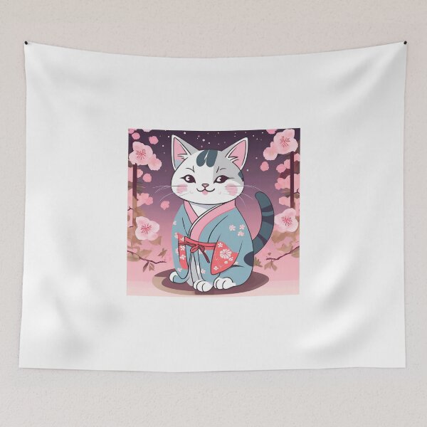 Item preview, Little Japanese Kawaii Cat Sakura Flowers designed and sold by Gina-Rosa.