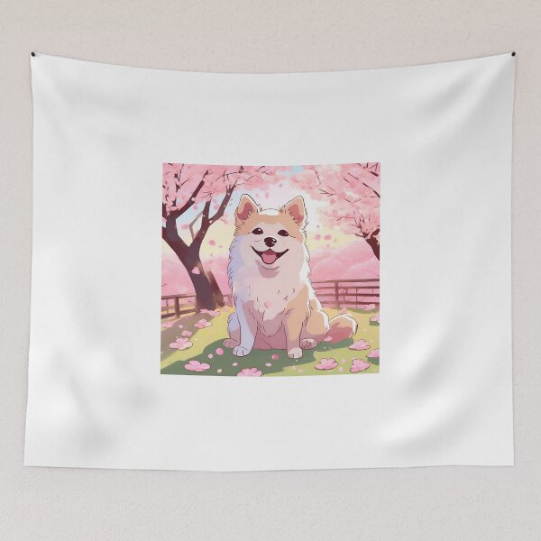 Item preview, Little Japanese Kawaii Dog Sakura Flowers designed and sold by Gina-Rosa.