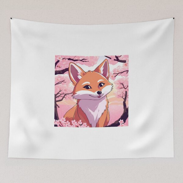 Item preview, Little Japanese Kawaii Fox Sakura Flowers designed and sold by Gina-Rosa.