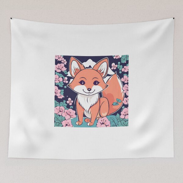 Item preview, Little Japanese Kawaii Fox Sakura Flowers designed and sold by Gina-Rosa.
