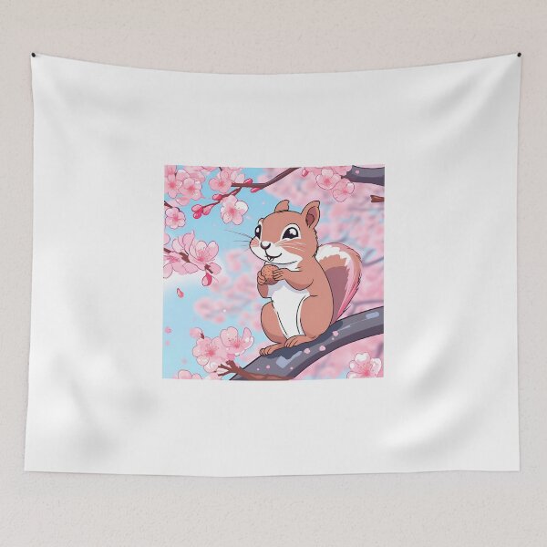 Item preview, Little Japanese Kawaii Squirrel Sakura Flowers designed and sold by Gina-Rosa.