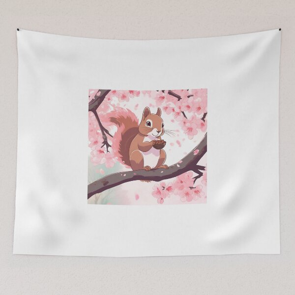 Item preview, Little Japanese Kawaii Squirrel Sakura Flowers designed and sold by Gina-Rosa.