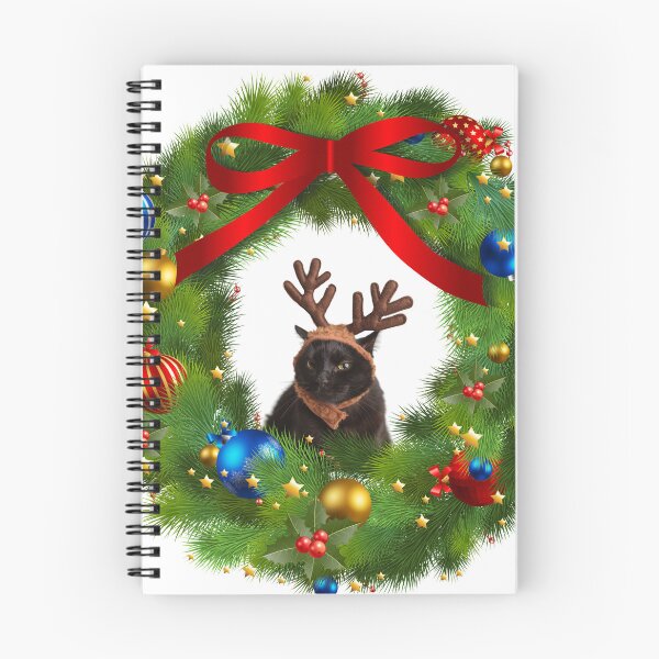 Item preview, Christmas Wreath with Sassy Reindeer Cat designed and sold by memisiArt.