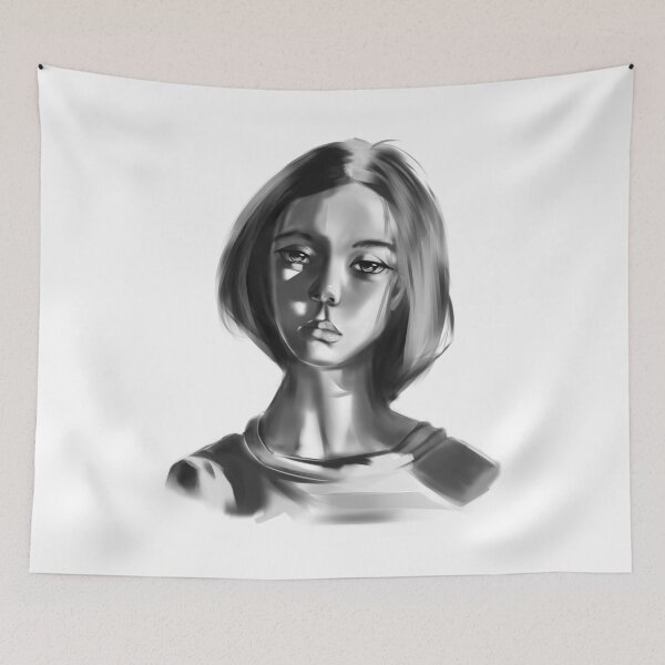 Item preview, Short hair grey scale painting designed and sold by Wish Design.
