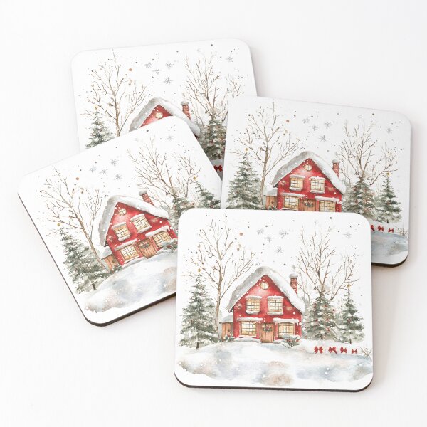 Item preview, Watercolor Vintage house-  Christmas Winter season designed and sold by vallass.