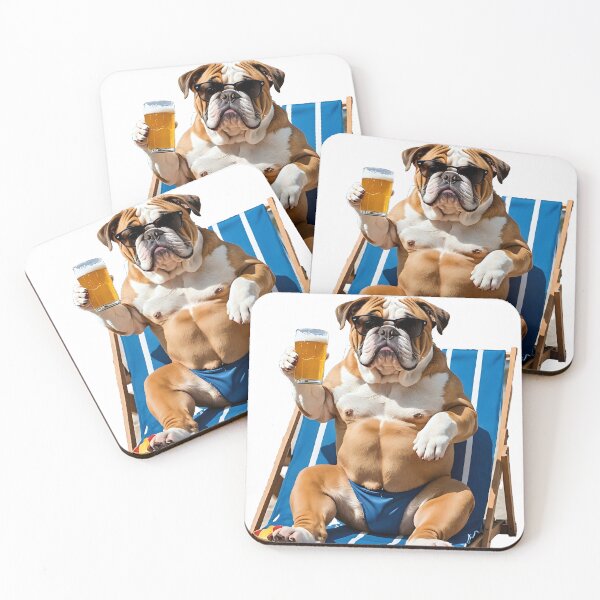 Item preview, English Bulldog, brown, drinking a beer on a deckchair humor designed and sold by Dan9010.