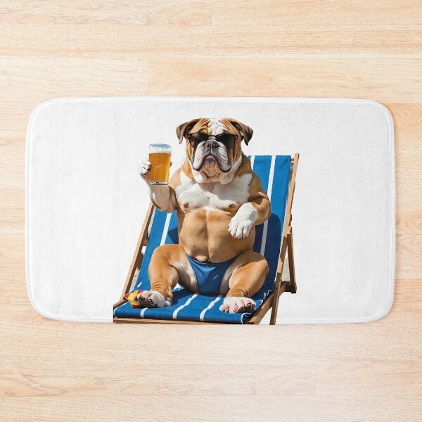 Item preview, English Bulldog, brown, drinking a beer on a deckchair humor designed and sold by Dan9010.