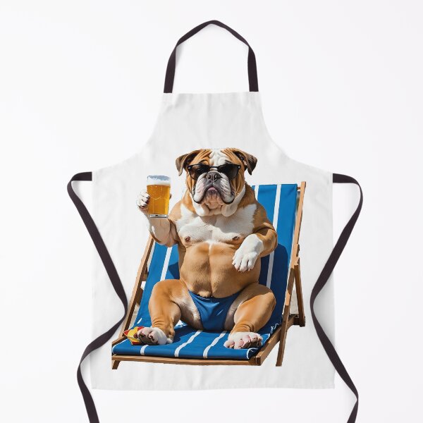 Item preview, English Bulldog, brown, drinking a beer on a deckchair humor designed and sold by Dan9010.