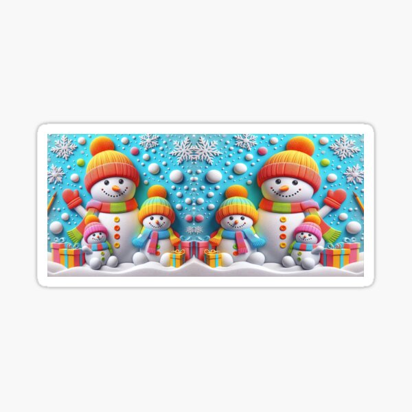 Cute Whimsical Snowman Family Christmas 3D Design. Sticker