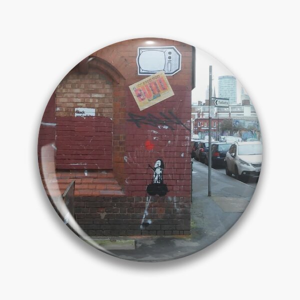 Item preview, cityscape with stencilled cock on brick wall designed and sold by crudedrawcock.
