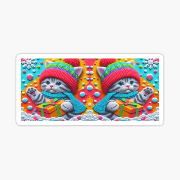 Cute Whimsical Kitten Christmas 3D Design. Sticker