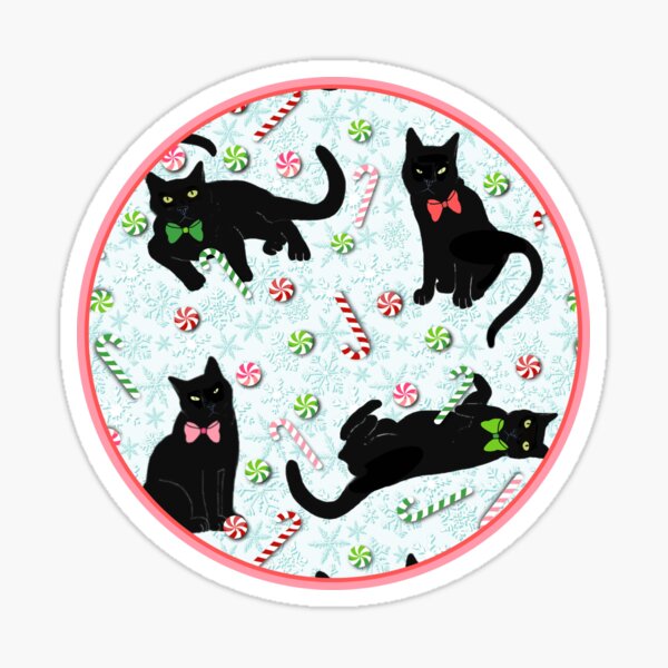 Black Cats Happy with Candy Canes they stole from the Christmas tree. Sticker