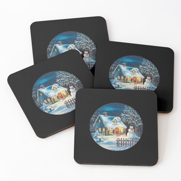 Item preview, Winter Cottage Christmas Scene Snowman Night Stars Snowing designed and sold by w1ckerman.