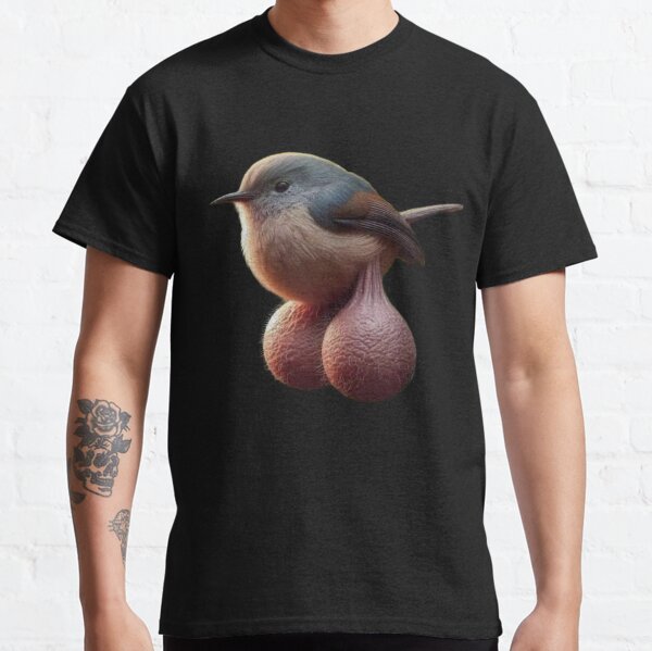 Vista previa del artículo con la obra «Meme de pájaro con pelotas», diseñado y vendido por Endless-mind.