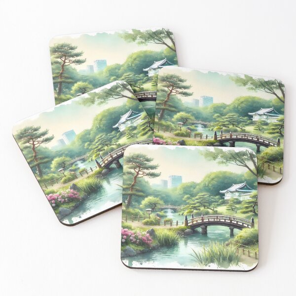 Item preview, A Peaceful Japanese Park Immortalized in Watercolor designed and sold by unrealartwork.