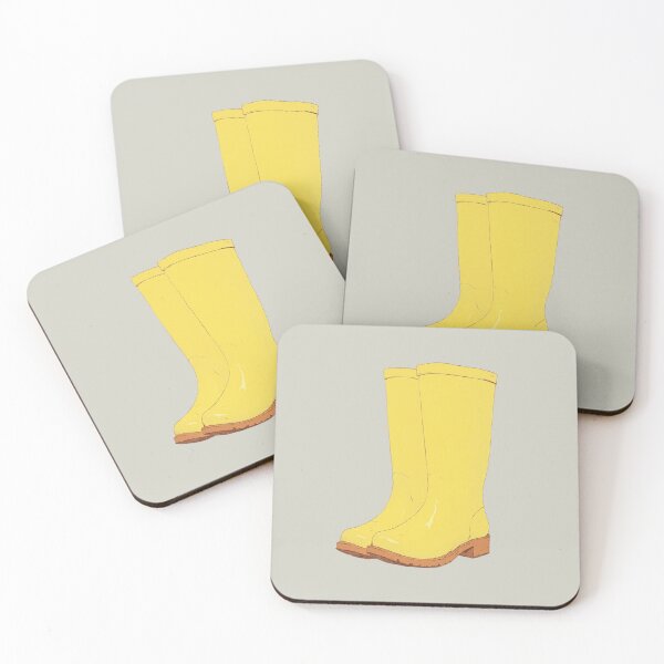 Item preview, Yellow Sheened Rubber Boot on Pastel Gray Ligne Claire Comic Illustration designed and sold by ShroomForge.