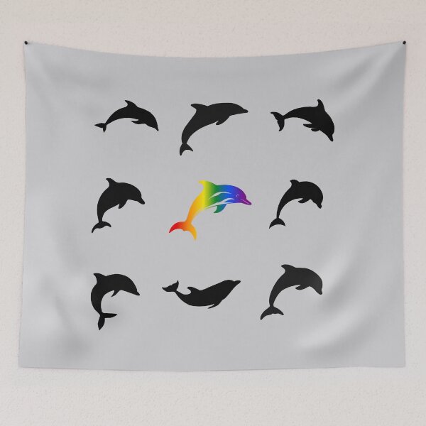Item preview, Grid design, Dolphin, classic pride flag, grid pattern, outdoors, life aquatic, pridebeproud, pride, selfcare, seaside, marine, cute, funny, underwater, deep sea,  designed and sold by PrideBeProud.