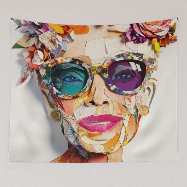 Item preview, Golden Years, Bold Hues - Collage Portrait - Elderly Woman With Floral Head Piece designed and sold by MysticMarble.