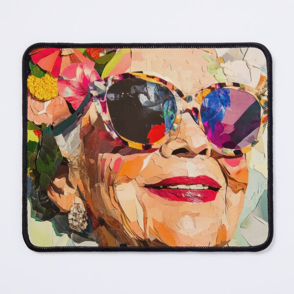 Item preview, Timelessly Vibrant - Collage Portrait - Elderly Woman With Floral Head Piece designed and sold by MysticMarble.