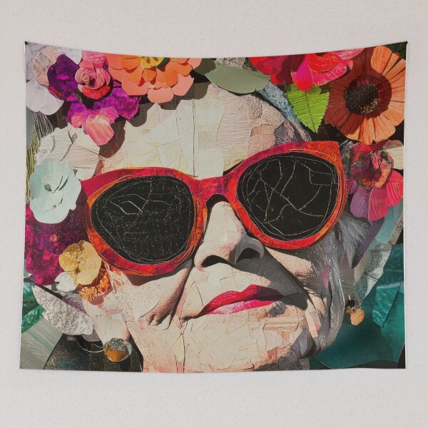 Item preview, Fierce and Fabulous - Collage Portrait - Elderly Woman With Floral Head Piece designed and sold by MysticMarble.